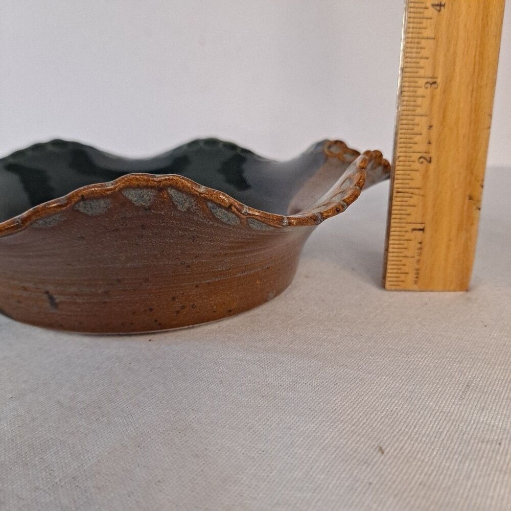 Handmade Studio Art Pottery Scalloped Bowl Marked BVP K2 Brown Blue 7-1/4" - Picture 7 of 7